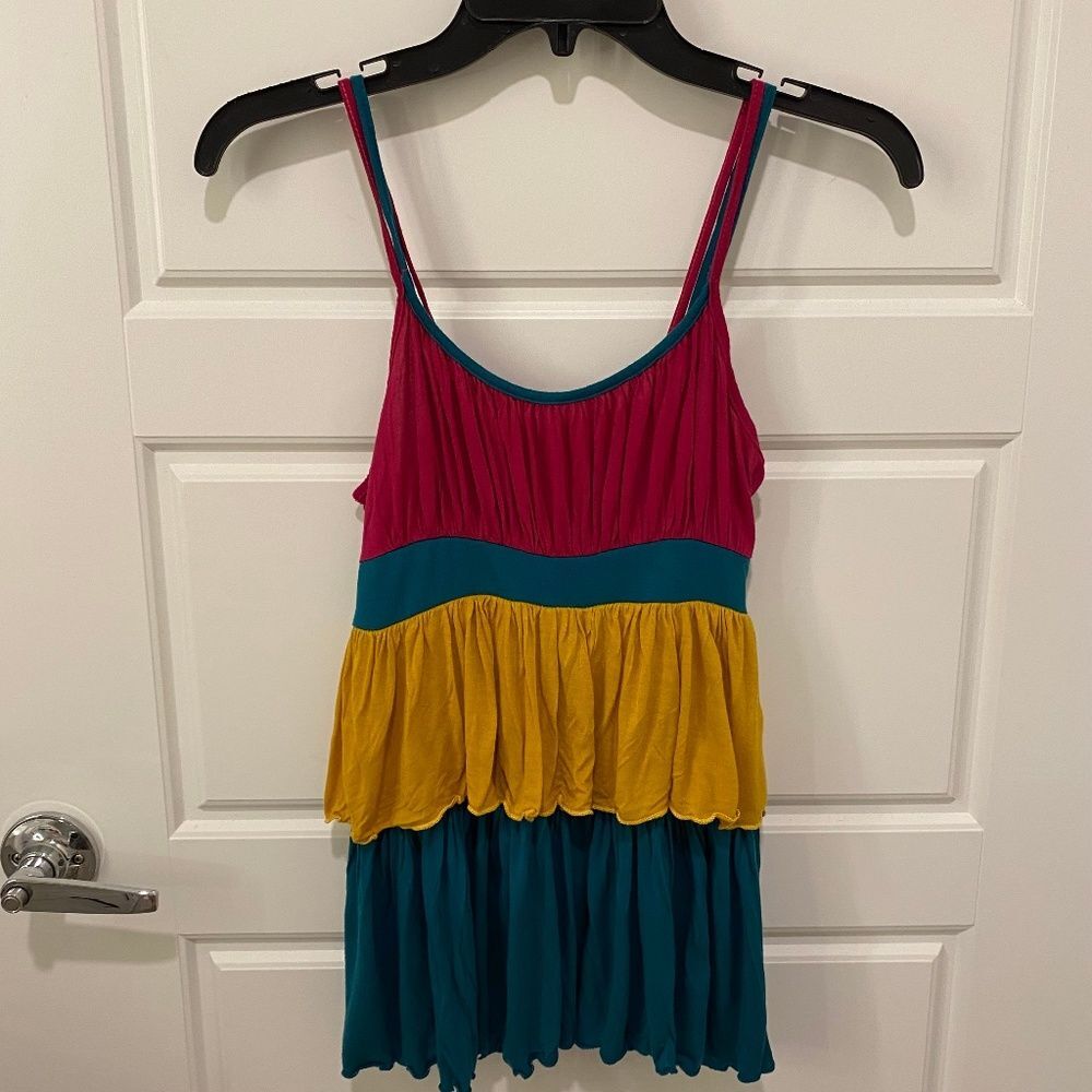 Akira Chicago Color Block Tiered Spaghetti Strap Rayon Cami Tank Top Medium M